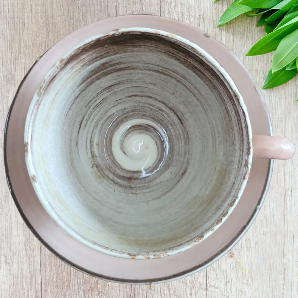 Vtg 1950s Stylized Spirals Brown & Pink SANTA ANITA Vreni Coffee Tea Cup…